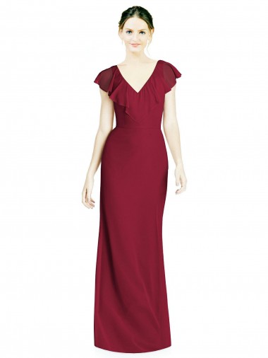 Long Sleeveless Soft Chiffon Burgundy Trumpet Bridesmaid Dress Newcastle