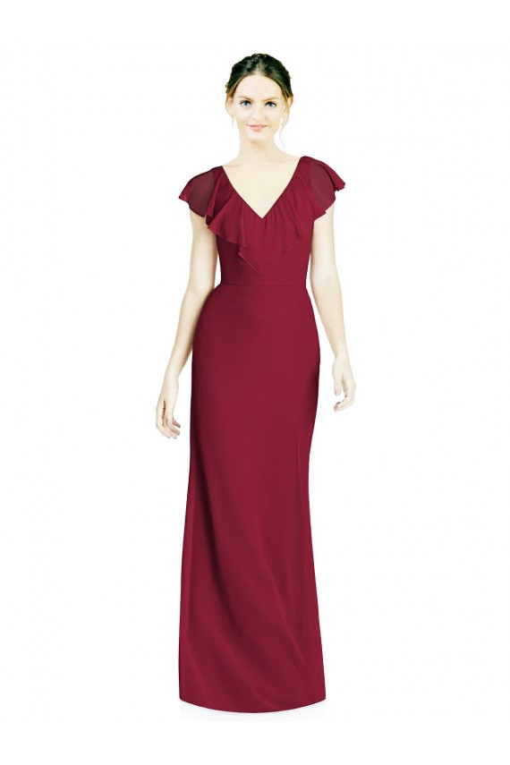 Long Sleeveless Soft Chiffon Burgundy Trumpet Bridesmaid Dress Newcastle