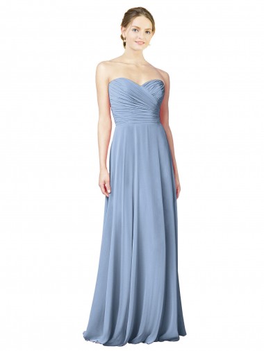 Long Sleeveless Chiffon Dusty Blue Sweetheart A-Line Bridesmaid Dresses Newcastle