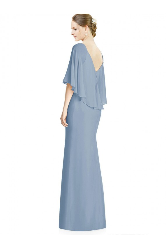 Long Sleeveless Soft Chiffon Dusty Blue V-Neck Trumpet Bridesmaid Dress Newcastle
