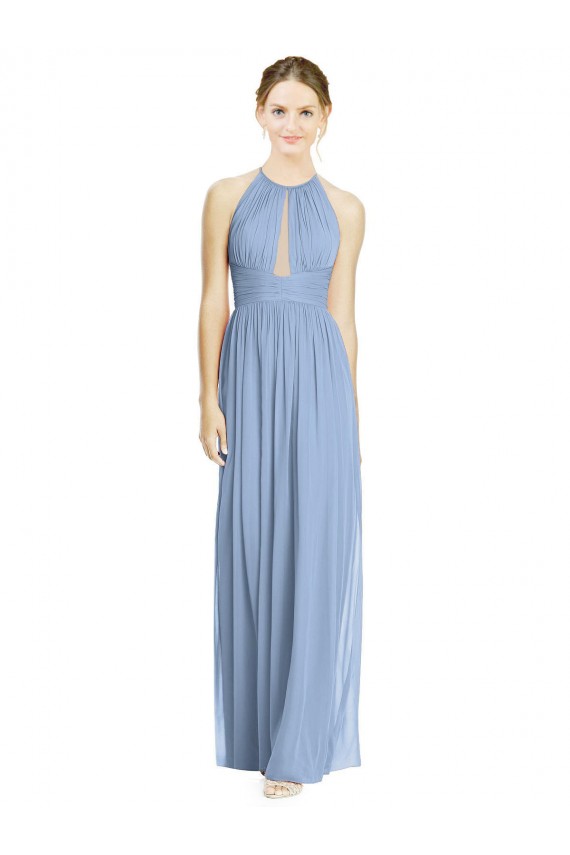 Long Sleeveless Chiffon Dusty Blue A-Line Wedding Party Dress Newcastle