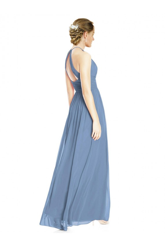 Long Sleeveless Chiffon Dusty Blue A-Line Wedding Party Dress Newcastle