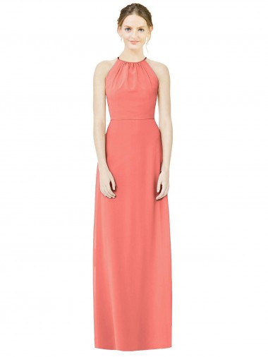 Long Sleeveless Soft Chiffon Coral Halter Neck A-Line Bridesmaid Dress Newcastle
