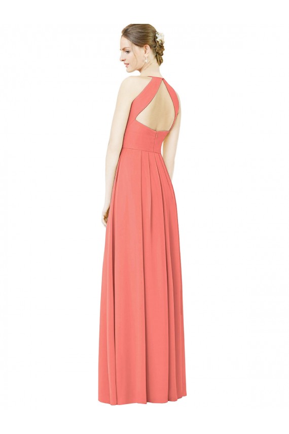 Long Sleeveless Soft Chiffon Coral Halter Neck A-Line Bridesmaid Dress Newcastle