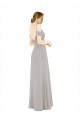 Long Cold Shoulder Soft Chiffon & Lace Silver A-Line Bridesmaid Dress Newcastle