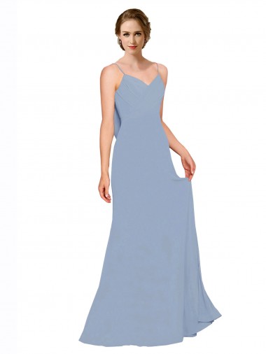 Long Sleeveless Chiffon Dusty Blue Spaghetti Straps A-Line Bridesmaid Dress / Evening Dress Newcastle