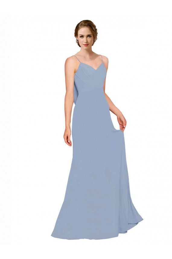 Long Sleeveless Chiffon Dusty Blue Spaghetti Straps A-Line Bridesmaid Dress / Evening Dress Newcastle