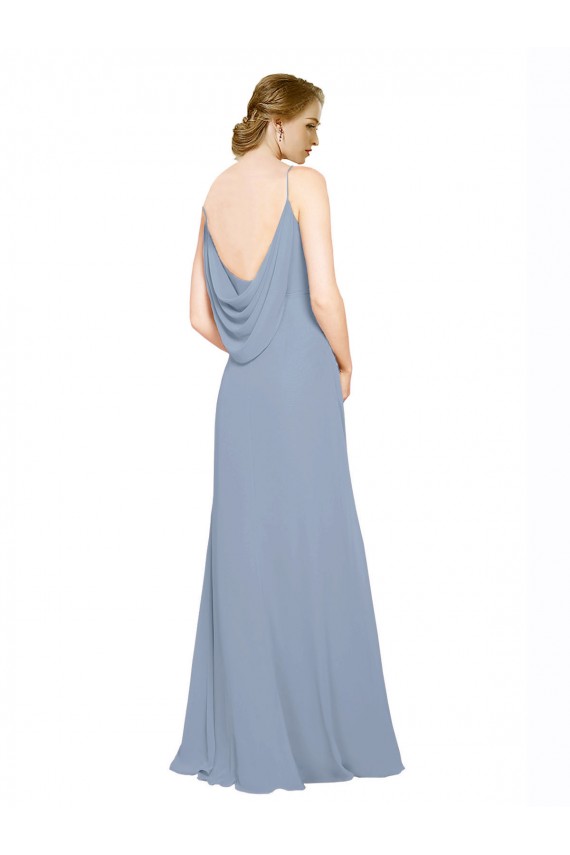 Long Sleeveless Chiffon Dusty Blue Spaghetti Straps A-Line Bridesmaid Dress / Evening Dress Newcastle