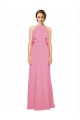 Long Sleeveless Soft Chiffon Skin Pink Halter Neck A-Line Bridesmaid Dress Newcastle
