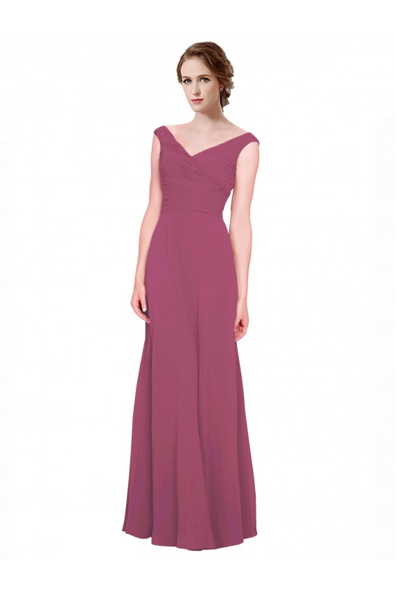 Long Sleeveless Soft Chiffon Mauve Taupe A-Line Bridesmaid Dress Newcastle