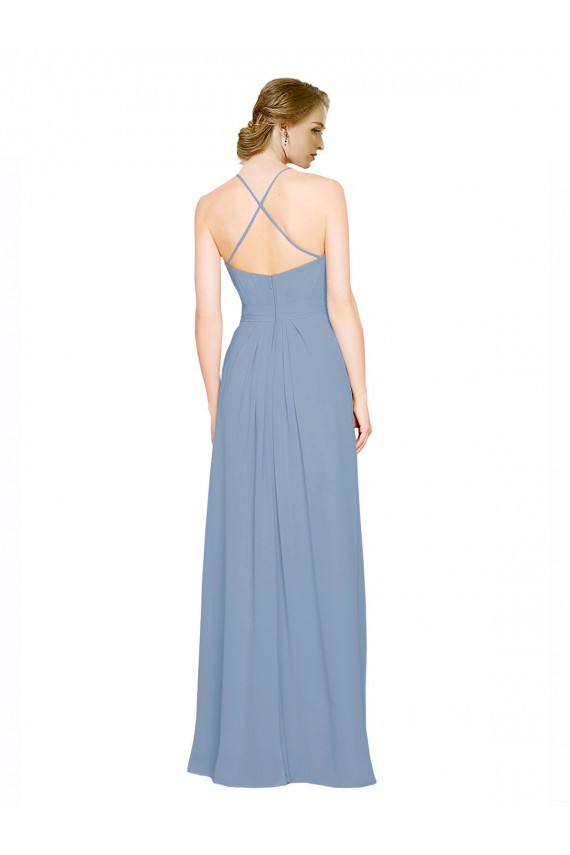 Long Sleeveless Chiffon Dusty Blue Halter Neck A-Line Bridesmaid Dress / Evening Dress Newcastle