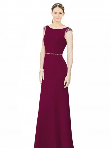 Long Sleeveless Soft Chiffon Burgundy Boat Neck A-Line Bridesmaid Dress Newcastle