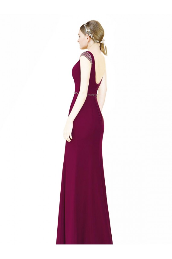 Long Sleeveless Soft Chiffon Burgundy Boat Neck A-Line Bridesmaid Dress Newcastle