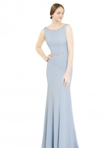 Long Sleeveless Soft Chiffon Light Sky Blue Boat Neck A-Line Bridesmaid Dress Newcastle