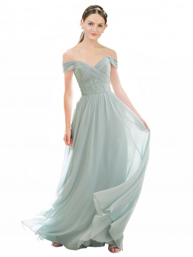 Long Cap Sleeves Soft Chiffon & Lace Sea Glass A-Line Bridesmaid Dress Newcastle