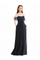 Long Cap Sleeves Soft Chiffon & Lace Dark Navy A-Line Formal Dress / Bridesmaid Dress Newcastle