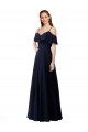 Long Sleeveless Soft Chiffon Dark Navy Off the Shoulder A-Line Bridesmaid Dress Newcastle