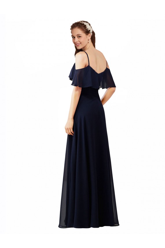 Long Sleeveless Soft Chiffon Dark Navy Off the Shoulder A-Line Bridesmaid Dress Newcastle