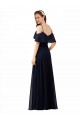 Long Sleeveless Soft Chiffon Dark Navy Off the Shoulder A-Line Bridesmaid Dress Newcastle