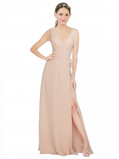 Long Sleeveless Luxe Chiffon Pink A-Line Bridesmaid Dress / Evening Dress Newcastle