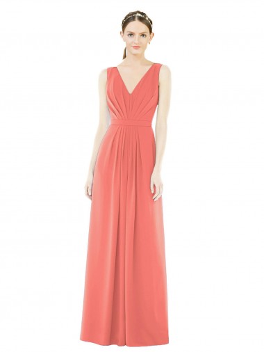 Long Sleeveless Soft Chiffon Coral A-Line Bridesmaid Dress Newcastle