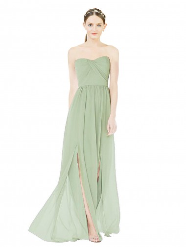 Long Sleeveless Soft Chiffon Sage Sweetheart A-Line Semi Formal Evening Dress / Bridesmaid Dress Newcastle