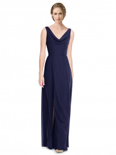 Long Sleeveless Soft Chiffon Dark Navy A-Line Bridesmaid Dress Newcastle