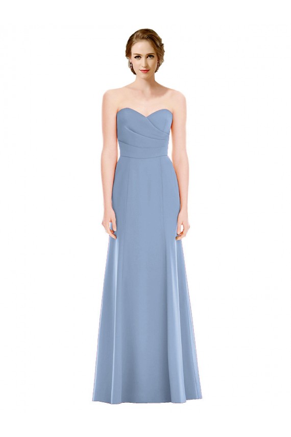 Long Sleeveless Soft Chiffon Dusty Blue Sweetheart Mermaid Bridesmaid Dress Newcastle