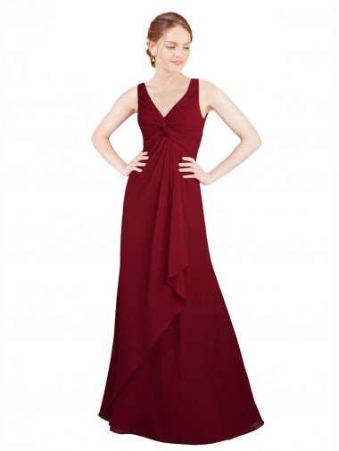 Long Sleeveless Chiffon Burgundy V-Neck A-Line Bridesmaid Dress / Evening Dress Newcastle