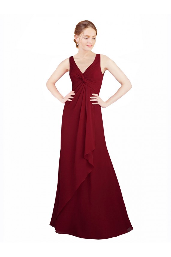 Long Sleeveless Chiffon Burgundy V-Neck A-Line Bridesmaid Dress / Evening Dress Newcastle