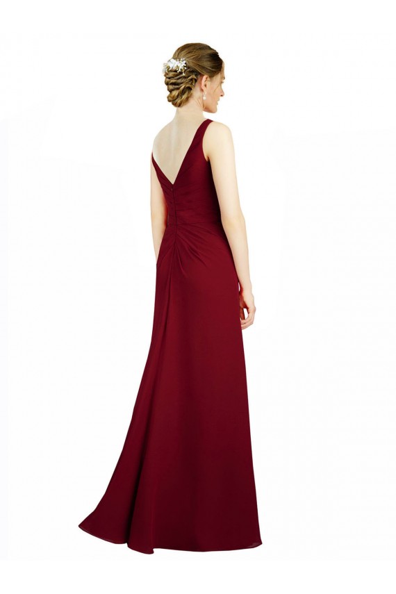 Long Sleeveless Chiffon Burgundy V-Neck A-Line Bridesmaid Dress / Evening Dress Newcastle