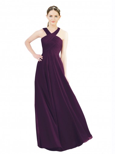 Long Sleeveless Soft Chiffon Grape A-Line Bridesmaid Dress Newcastle