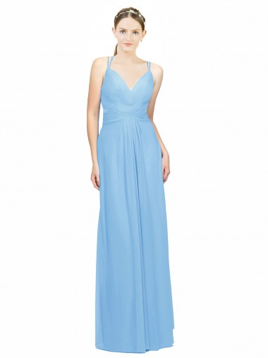 Long Sleeveless Chiffon Periwinkle Spaghetti Straps A-Line Bridesmaid Dress / Evening Dress Newcastle