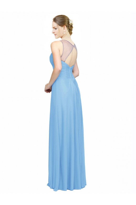 Long Sleeveless Chiffon Periwinkle Spaghetti Straps A-Line Bridesmaid Dress / Evening Dress Newcastle