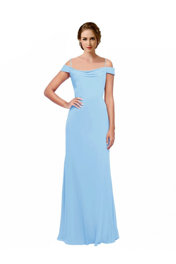 Long Sleeveless Soft Chiffon Periwinkle Off the Shoulder A-Line Bridesmaid Dress Newcastle
