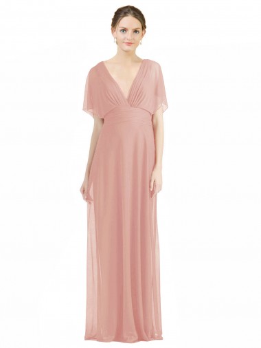 Short Sleeves Long Soft Chiffon Bliss Pink A-Line Bridesmaid Dress / Formal Dress Newcastle