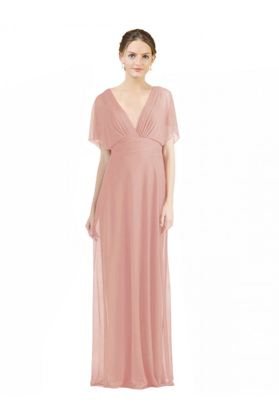 Short Sleeves Long Soft Chiffon Bliss Pink A-Line Bridesmaid Dress / Formal Dress Newcastle