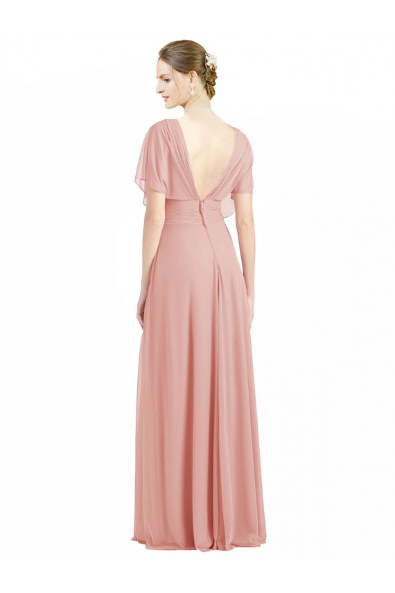 Short Sleeves Long Soft Chiffon Bliss Pink A-Line Bridesmaid Dress / Formal Dress Newcastle