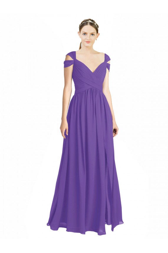 Long Cap Sleeves Soft Chiffon Purple A-Line Bridesmaid Dress Newcastle