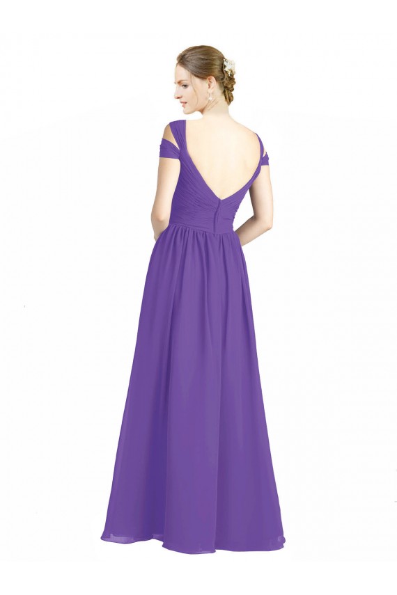 Long Cap Sleeves Soft Chiffon Purple A-Line Bridesmaid Dress Newcastle
