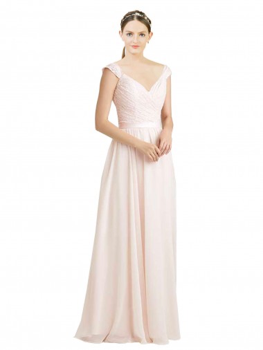 Long Sleeveless Soft Chiffon & Lace Cream Pink A-Line Bridesmaid Dress Newcastle