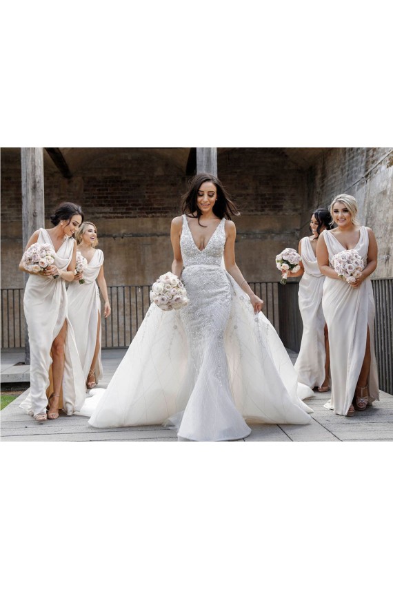 Long Sleeveless Soft Chiffon Champagne A-Line Bridesmaid Dress Newcastle