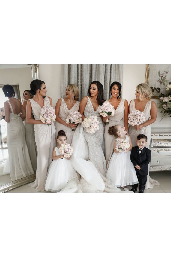 Long Sleeveless Soft Chiffon Champagne A-Line Bridesmaid Dress Newcastle