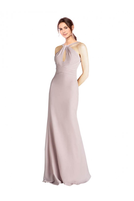 Long Sleeveless Soft Chiffon Halter Neck Sheath Bridesmaid Dress Newcastle