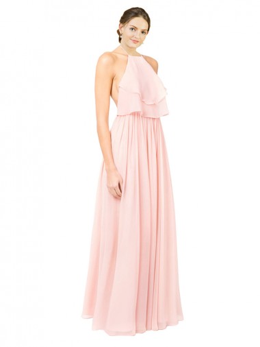 Long Sleeveless Soft Chiffon Pink A-Line Formal Dress / Bridesmaid Dress Newcastle