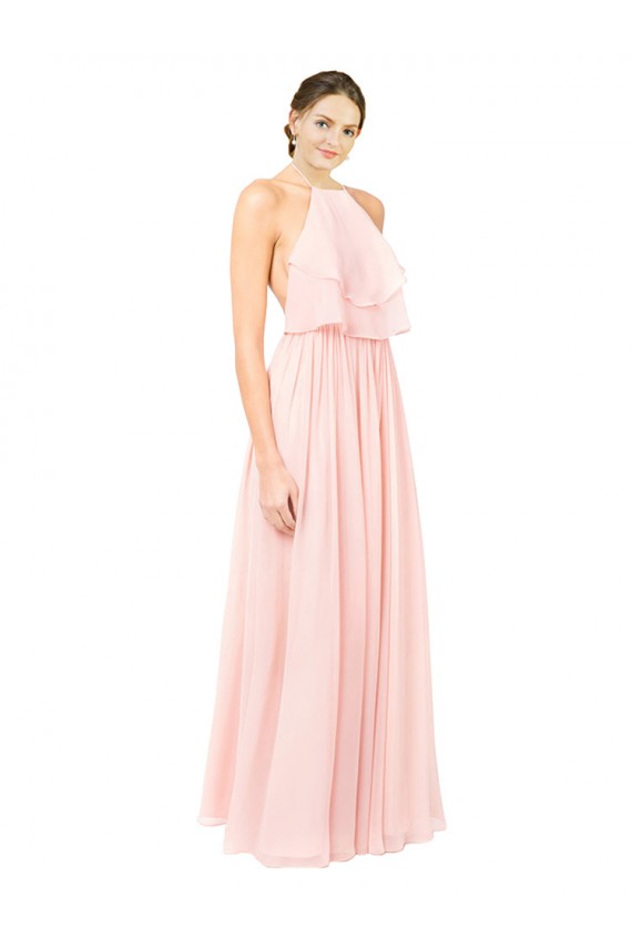 Long Sleeveless Soft Chiffon Pink A-Line Formal Dress / Bridesmaid Dress Newcastle