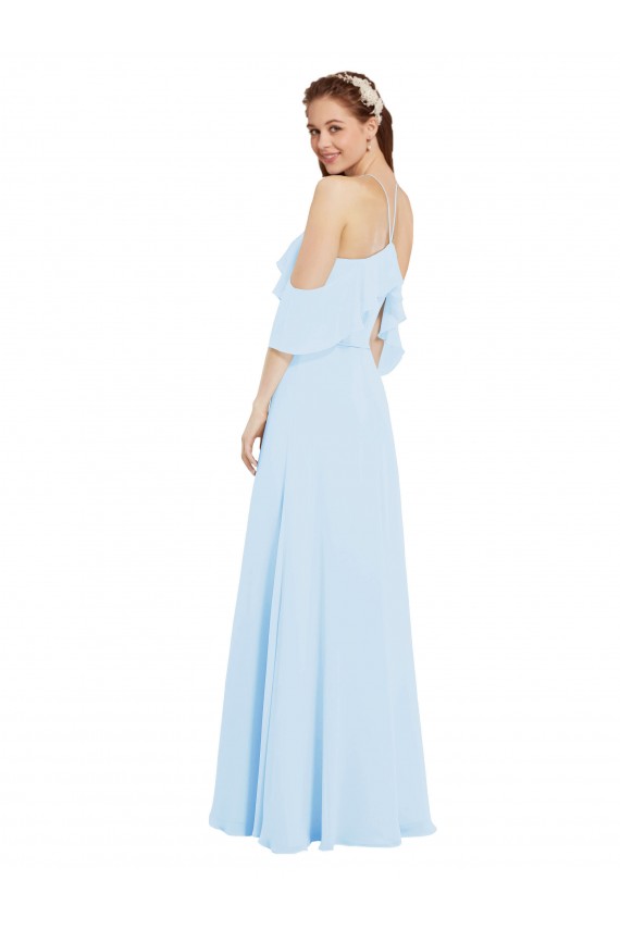 Long Cold Shoulder Soft Chiffon Light Sky Blue A-Line Formal Dress / Bridesmaid Dress Newcastle