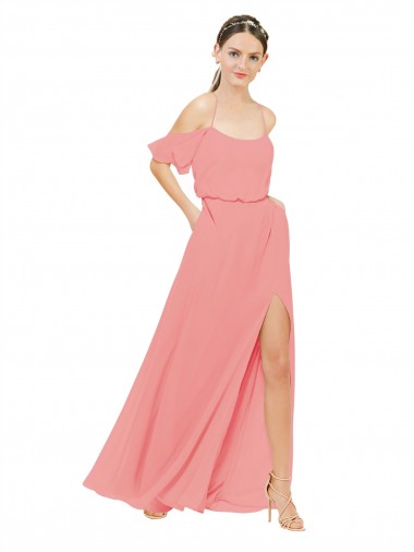 Long Sleeveless Soft Chiffon Watermelon A-Line Bridesmaid Dress Newcastle