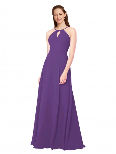 Long Sleeveless Soft Chiffon Plum Purple Sheath Bridesmaid Dress Newcastle