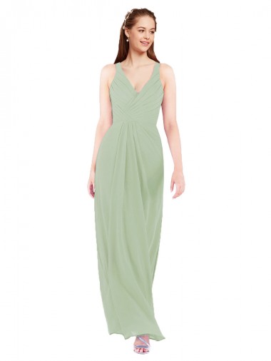 Long Sleeveless Soft Chiffon Smoke Green Sheath Bridesmaid Dress Newcastle